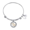 Two-Tone Double Heart Mother Daughter Charm Bangle Bracelet in Stainless Steel with Silver Plated Charms