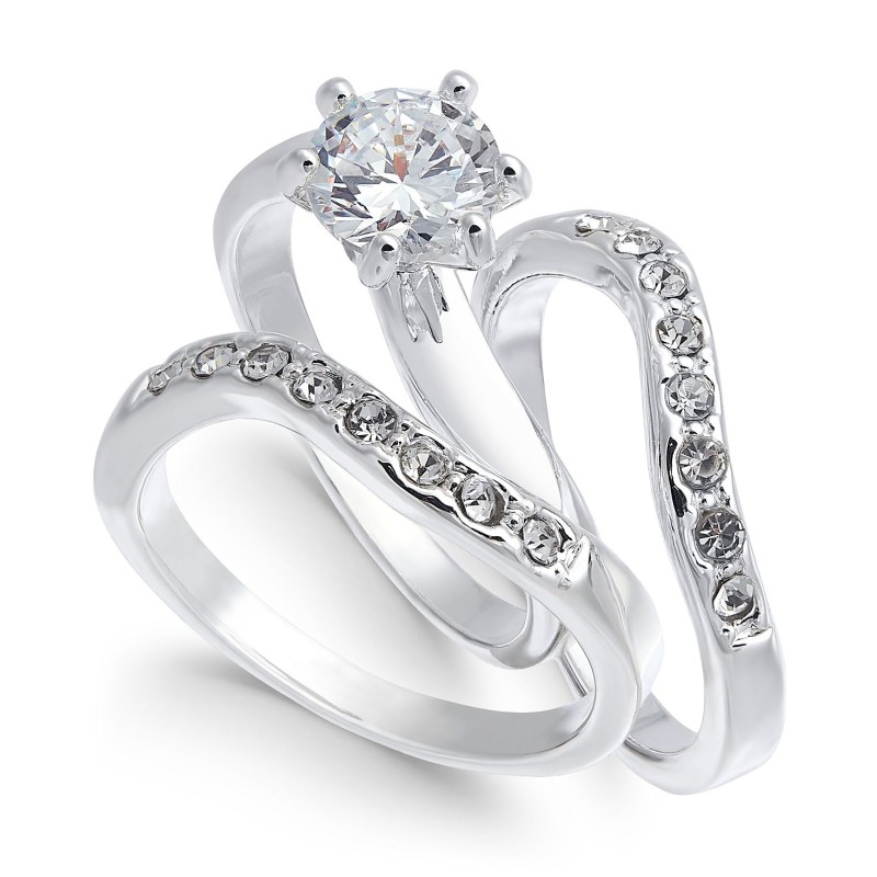 Fine Silver Plate Crystal Wavy Ring