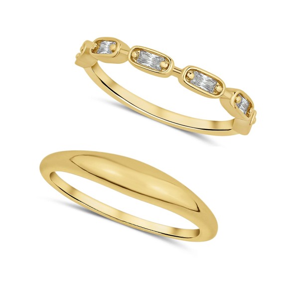 Cubic Zirconia 18K Gold Plated Duo Stack Ring Set, 2 Pieces