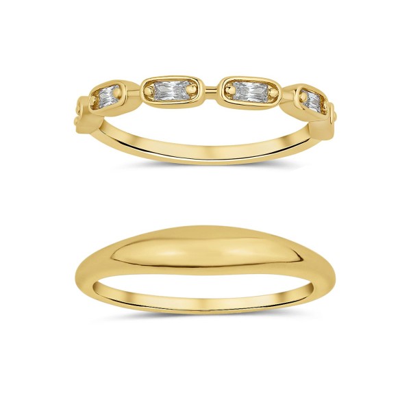 Cubic Zirconia 18K Gold Plated Duo Stack Ring Set, 2 Pieces