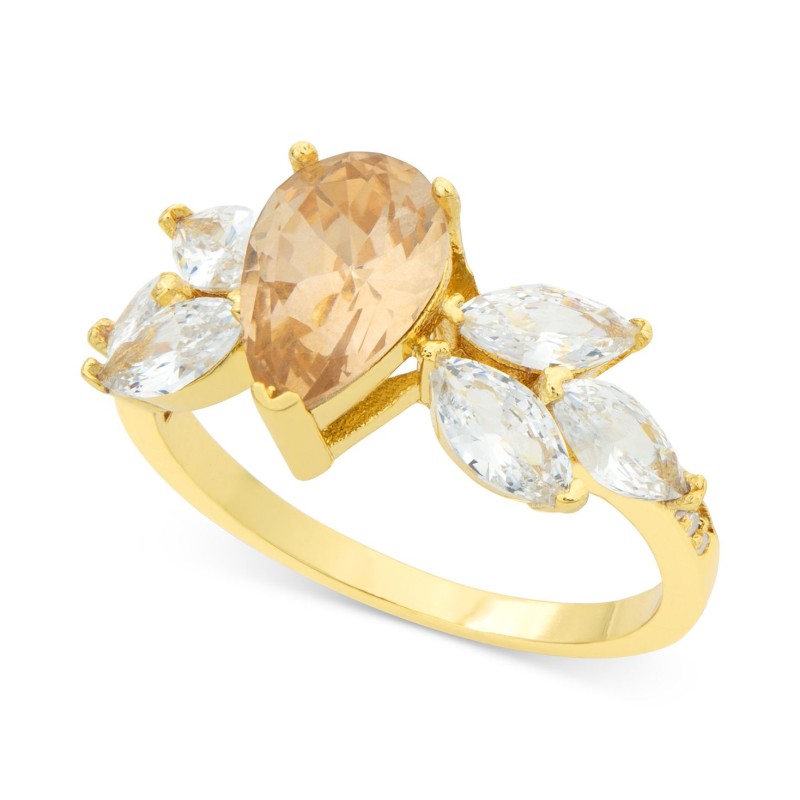 Gold-Tone Marquise-Cut Crystal Statement Ring