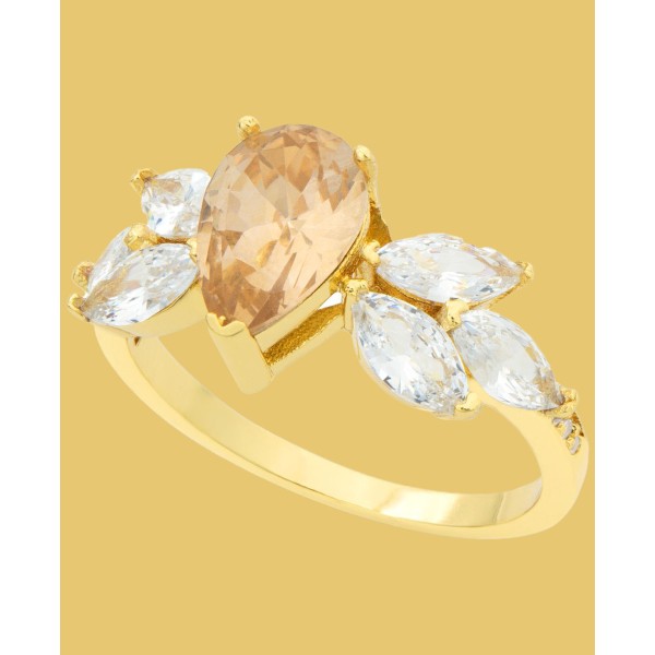 Gold-Tone Marquise-Cut Crystal Statement Ring