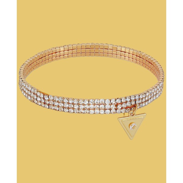 Gold-Tone V Logo Charm Rhinestone Stretch Bracelet