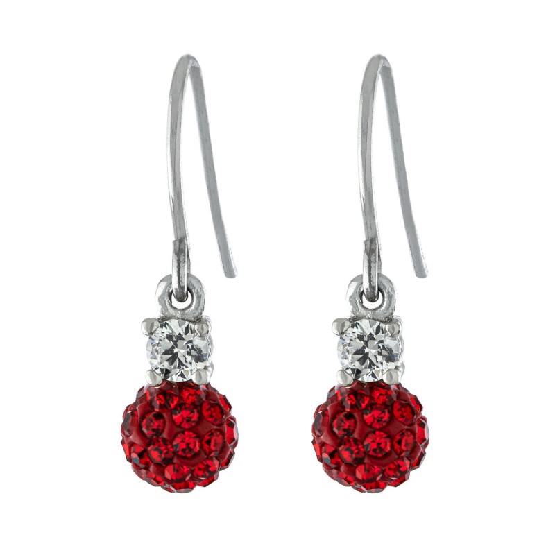 6mm Pave Crystal Ball Drop Wire Earrings in Sterling Silver