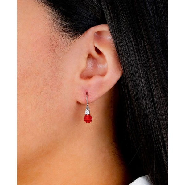 6mm Pave Crystal Ball Drop Wire Earrings in Sterling Silver