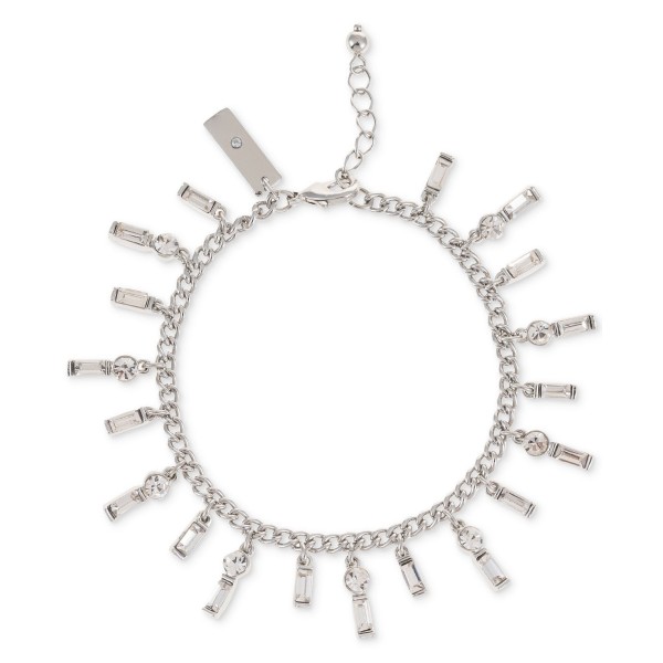 Silver-Tone Mixed Crystal Charm Bracelet