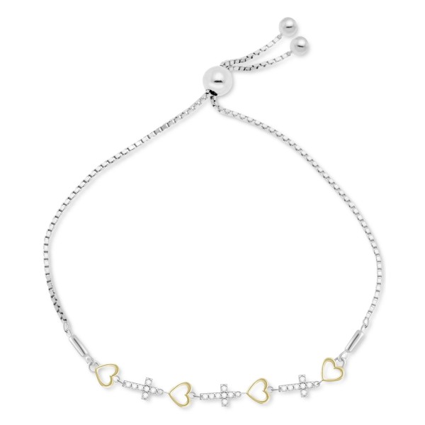 Diamond Heart & Cross Bracelet (1/6 ct. t.w.) in Sterling Silver & Gold-Plated Sterling Silver