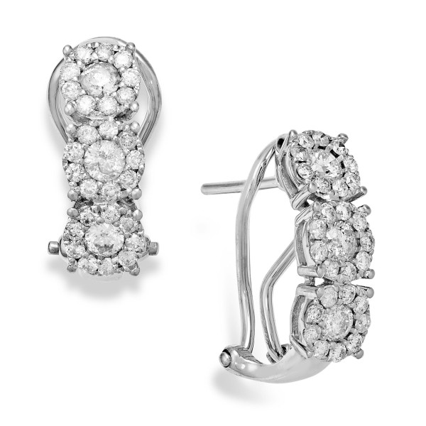 Diamond (1 ct. t.w.) Cluster Flower Huggie Earrings in 14k White Gold