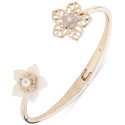 Gold-Tone Mother of Pearl & Imitation Pearl Flower Cuff Bangle Bracelet