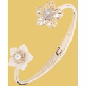 Gold-Tone Mother of Pearl & Imitation Pearl Flower Cuff Bangle Bracelet