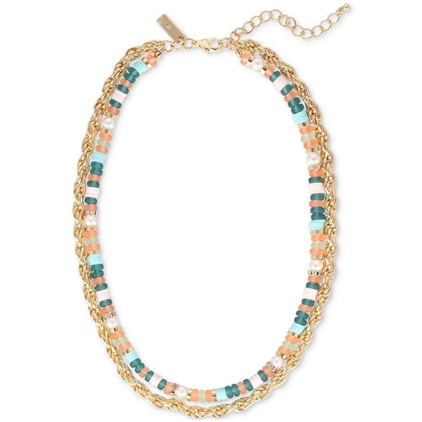 Gold-Tone Chain & Mixed Bead Layered Collar Necklace, 17