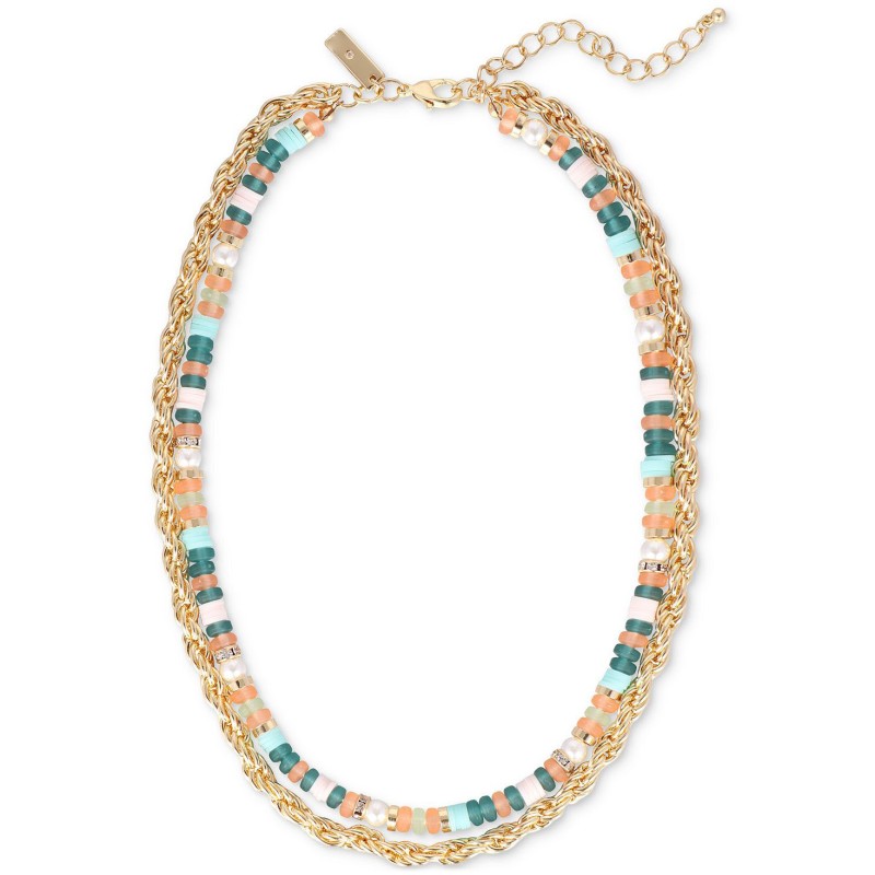 Gold-Tone Chain & Mixed Bead Layered Collar Necklace, 17
