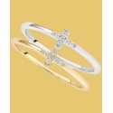 2-Pc. Set Cubic Zirconia Two-Tone Cross Ring Set in Sterling Silver & 18k Gold-Plate