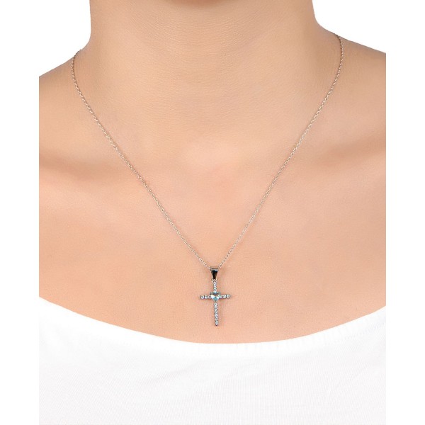 Cubic Zirconia and Heart Glass Cross Pendant Necklace