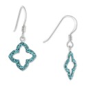Aqua Crystal Quatrefoil Drop Earrings in Sterling Silver