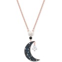 Rose Gold-Tone Imitation Pearl & Crystal Moon Pendant Necklace, 15-5/8