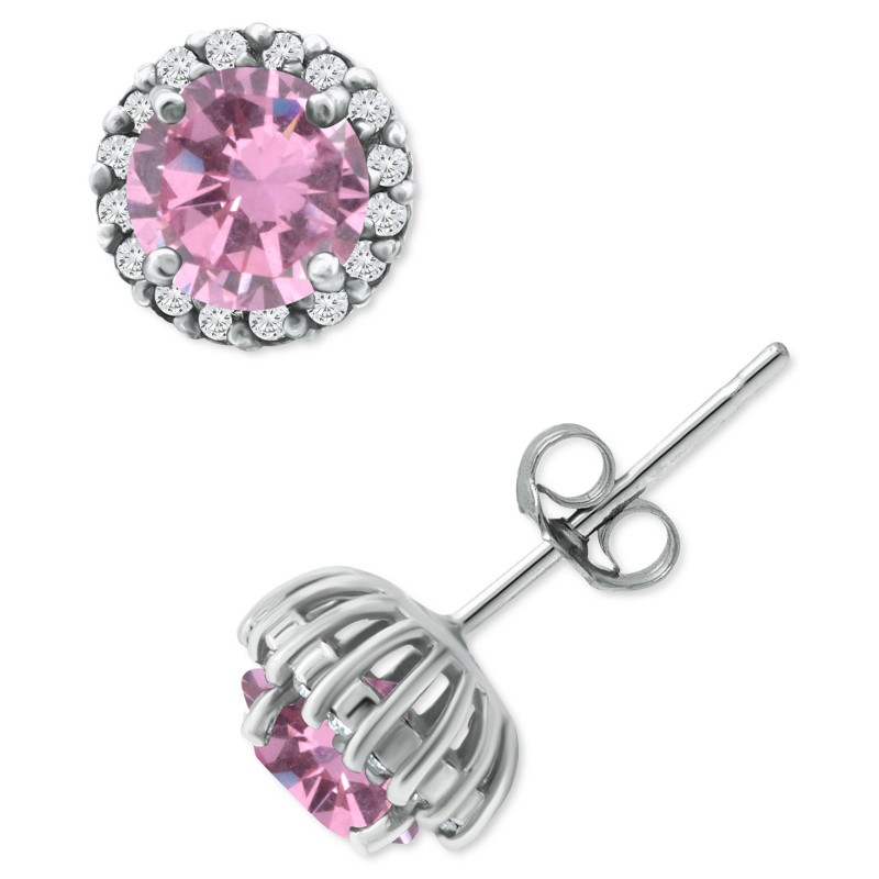 Cubic Zirconia Halo Stud Earrings in Sterling Silver