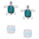 2-Pc. Set Blue Opal Turtle & Opal Stud Earrings (1/3 ct. t.w.) in Sterling Silver
