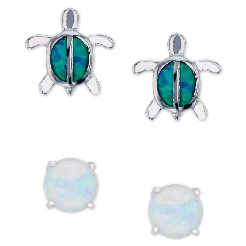 2-Pc. Set Blue Opal Turtle & Opal Stud Earrings (1/3 ct. t.w.) in Sterling Silver