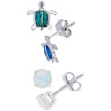 2-Pc. Set Blue Opal Turtle & Opal Stud Earrings (1/3 ct. t.w.) in Sterling Silver