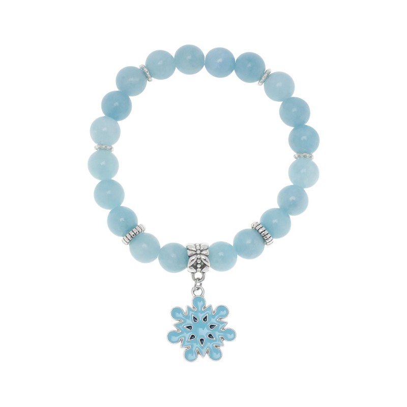 Silver Plated Beaded Snowflake Charm Stretch Bracelet