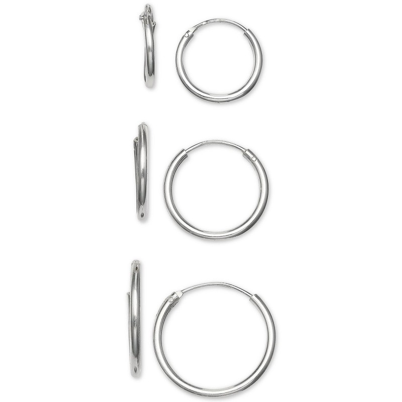 3-Pc. Set Small Endless Hoop Earrings in Sterling Silver