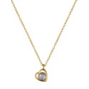 Cubic Zirconia 14K Gold Flash Plated Brass Heart Design Pendant Necklace