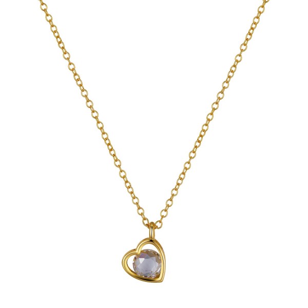 Cubic Zirconia 14K Gold Flash Plated Brass Heart Design Pendant Necklace