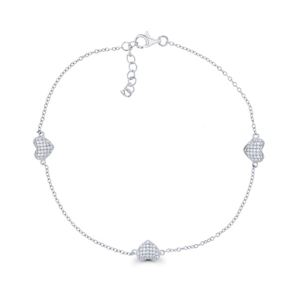 Cubic Zirconia Micro Pave Triple Hearts Bracelet in Sterling Silver