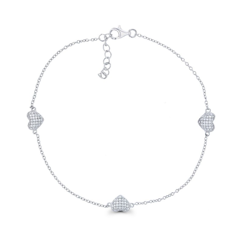 Cubic Zirconia Micro Pave Triple Hearts Bracelet in Sterling Silver
