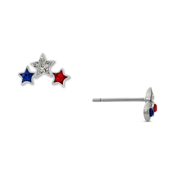 Multicolor Crystal Triple Star Stud Earrings in Sterling Silver