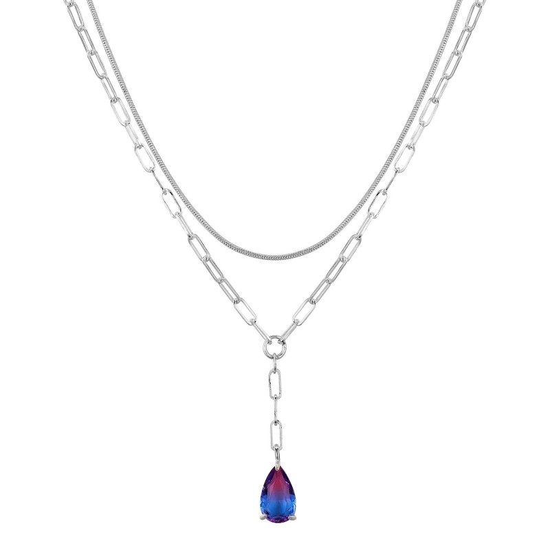 Purple Glass Teardrop Layered Y-Necklace Set