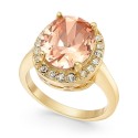 Gold-Plate Crystal Oval Halo Ring
