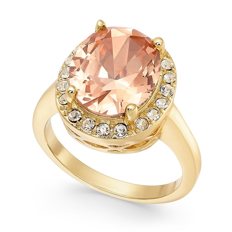 Gold-Plate Crystal Oval Halo Ring
