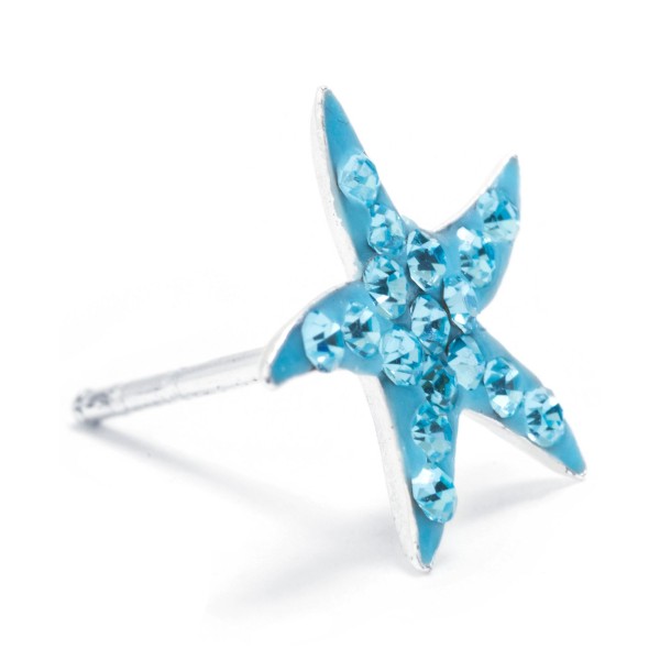Light Aqua Pave Crystal Starfish Stud Earrings set in Sterling Silver