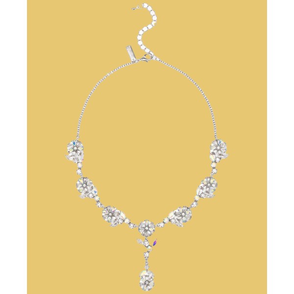 Silver-Tone Crystal Zinnia Flower Lariat Necklace, 17