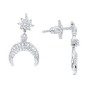 Cubic Zirconia Star & Crescent Moon Drop Earrings in Sterling Silver