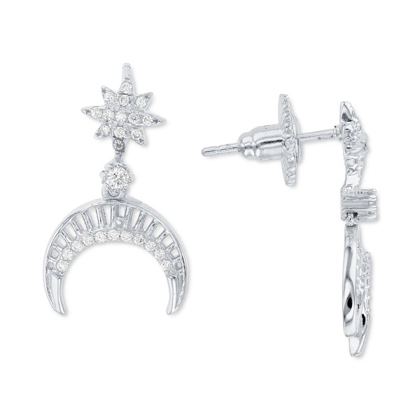 Cubic Zirconia Star & Crescent Moon Drop Earrings in Sterling Silver