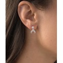 Cubic Zirconia Star & Crescent Moon Drop Earrings in Sterling Silver