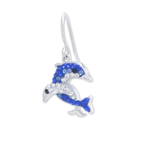 Crystal Dolphin Drop Earrings in Sterling Silver