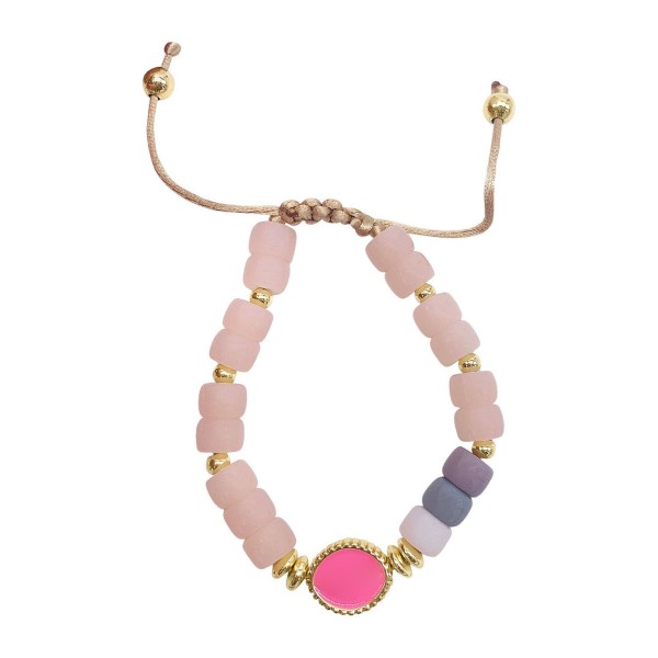 Pink Enamel Beaded Bolo Bracelet