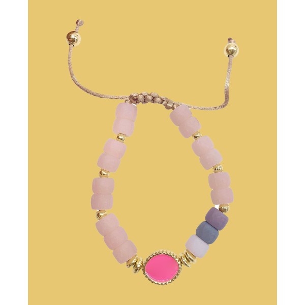 Pink Enamel Beaded Bolo Bracelet