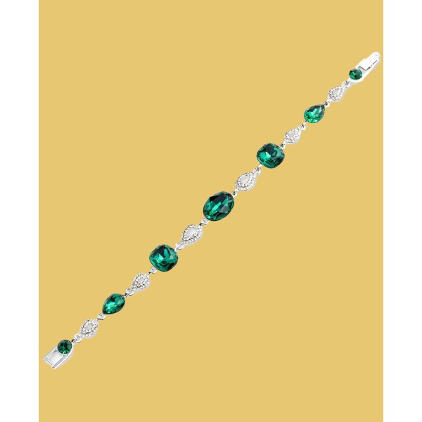 Silver-Tone Stone & Crystal Teardrop Link Bracelet