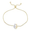 Cubic Zirconia Double Cat Adjustable Bracelet in Fine Gold Plate