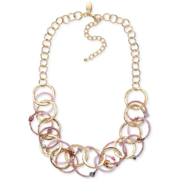 Mixed Stone Beaded Link Statement Necklace, 18