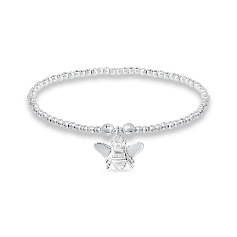 Bead Bee Charm Bracelet in Silver Plate