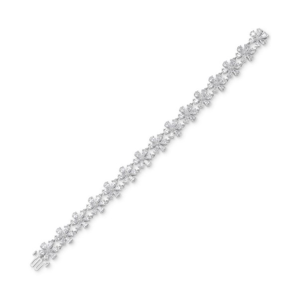 Cubic Zirconia Flower Cluster Link Bracelet in Sterling Silver