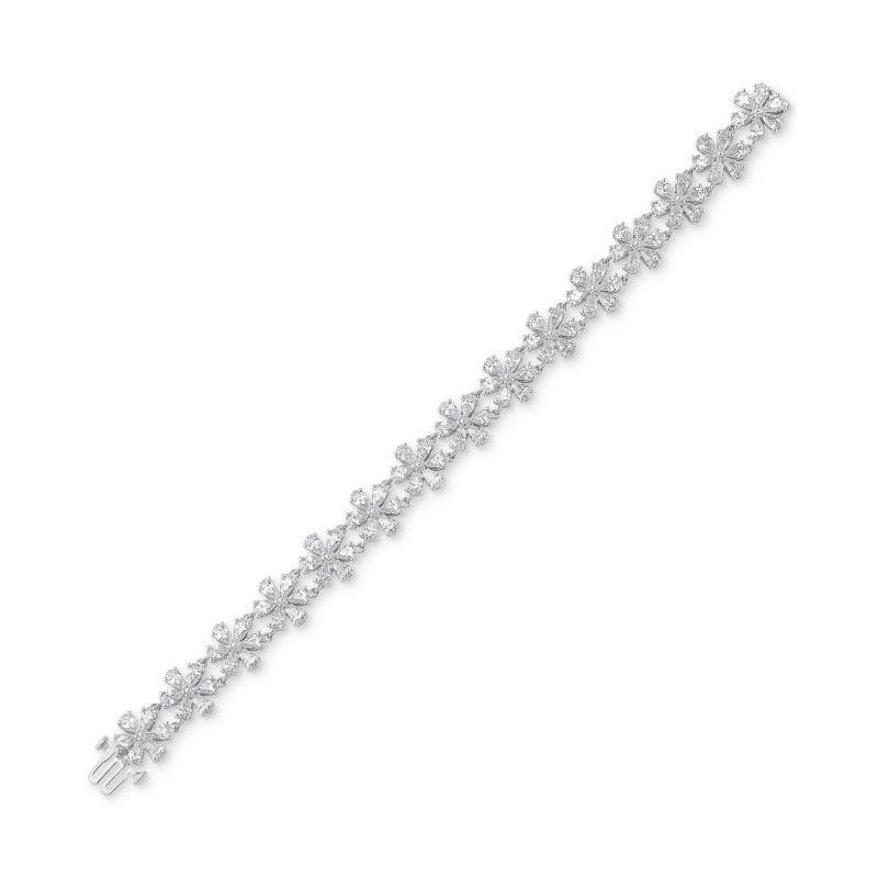 Cubic Zirconia Flower Cluster Link Bracelet in Sterling Silver