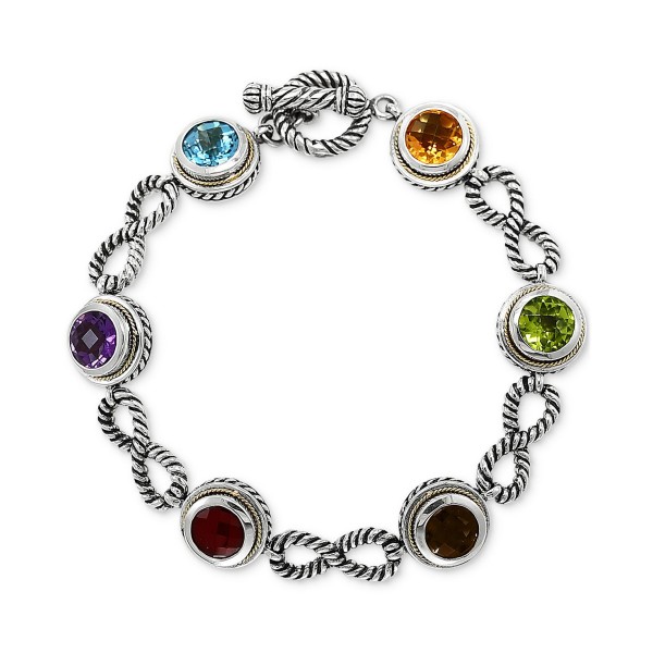 Multi-Gemstone Station Link Bracelet (12-3/4 ct. t.w.) in Sterling Silver & 18k Gold-Plate