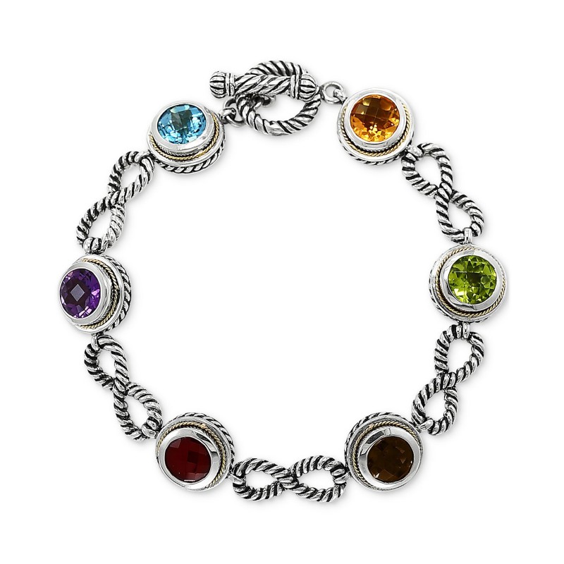 Multi-Gemstone Station Link Bracelet (12-3/4 ct. t.w.) in Sterling Silver & 18k Gold-Plate